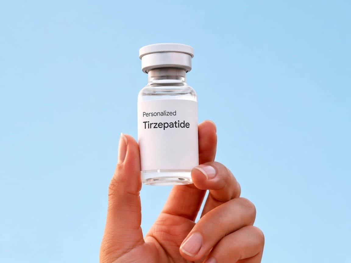 Hand holding a Tirzepatide vial