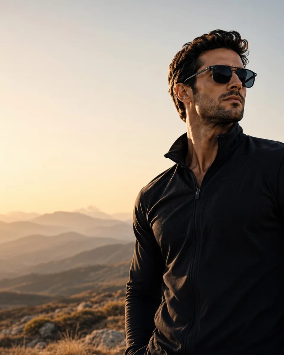 Adult outdoors in warm evening light