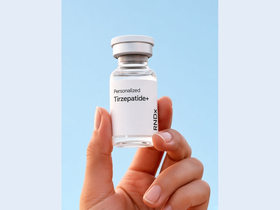 Hand holding a Tirzepatide vial