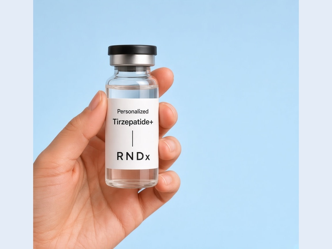 Hand holding a Tirzepatide vial